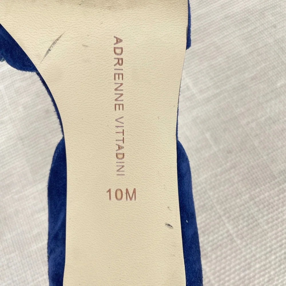 Adrienne Vittadini Blue Suede Scalloped‎ Ankle Strap Heels AV-NENI Womens 10M